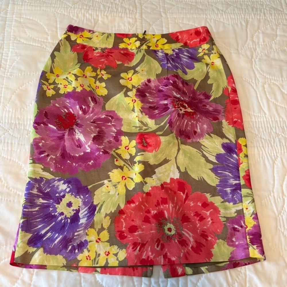 Banana Republic Pencil Skirt Womens 4 Multicolor Rayon Linen Floral Boho Classic